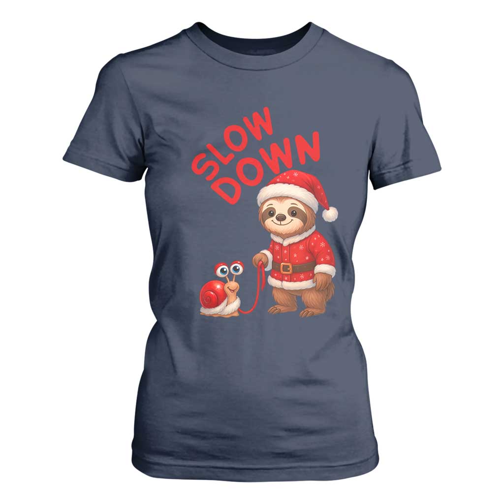 Funny Sloth Snail Christmas T Shirt For Women Slow Down Xmas TS14 Navy Print Your Wear