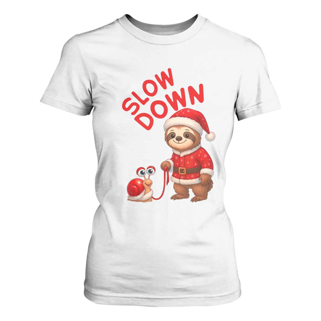 Funny Sloth Snail Christmas T Shirt For Women Slow Down Xmas TS14 White Print Your Wear