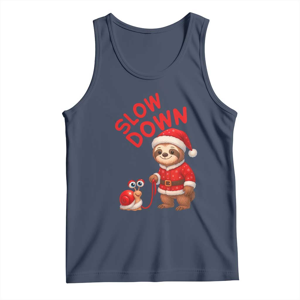 Funny Sloth Snail Christmas Tank Top Slow Down Xmas TS14 Navy Print Your Wear