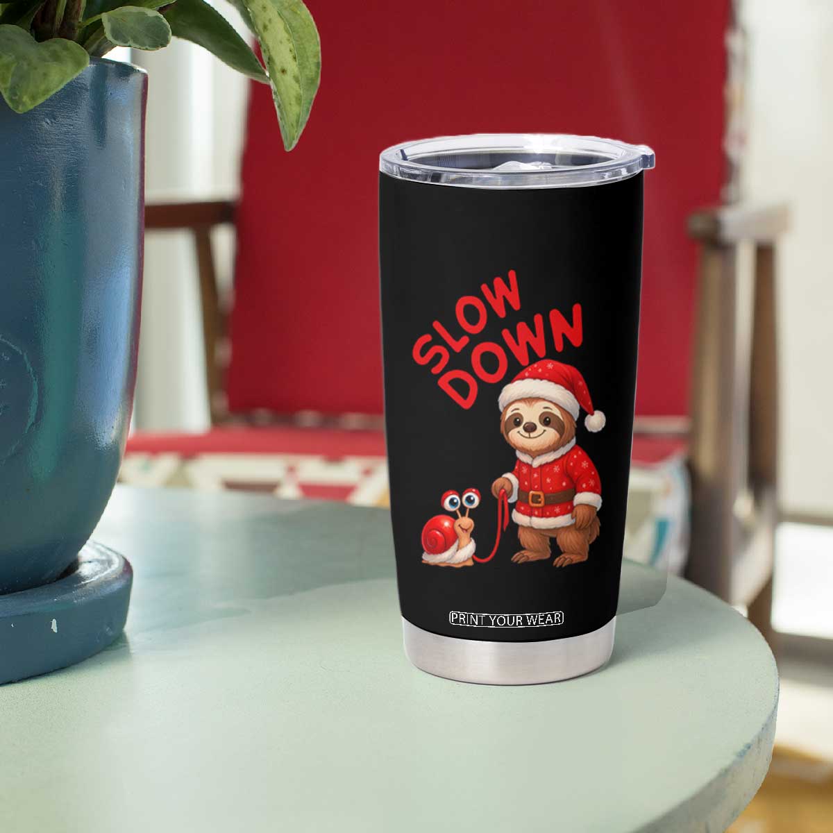 Funny Sloth Snail Christmas Tumbler Cup Slow Down Xmas TS14 Print Your Wear