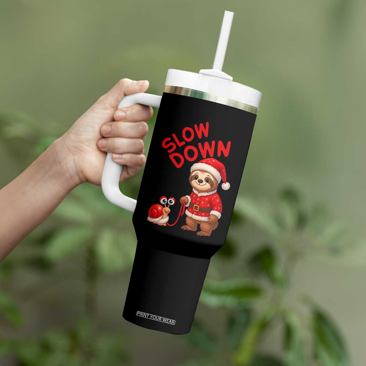 Funny Sloth Snail Christmas Tumbler With Handle Slow Down Xmas TS14 Print Your Wear