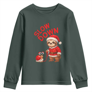 Funny Sloth Snail Christmas Youth Sweatshirt Slow Down Xmas TS14 Dark Forest Green Print Your Wear