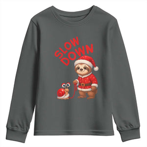Funny Sloth Snail Christmas Youth Sweatshirt Slow Down Xmas TS14 Dark Heather Print Your Wear
