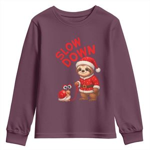Funny Sloth Snail Christmas Youth Sweatshirt Slow Down Xmas TS14 Maroon Print Your Wear