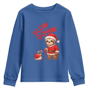 Funny Sloth Snail Christmas Youth Sweatshirt Slow Down Xmas TS14 Royal Blue Print Your Wear