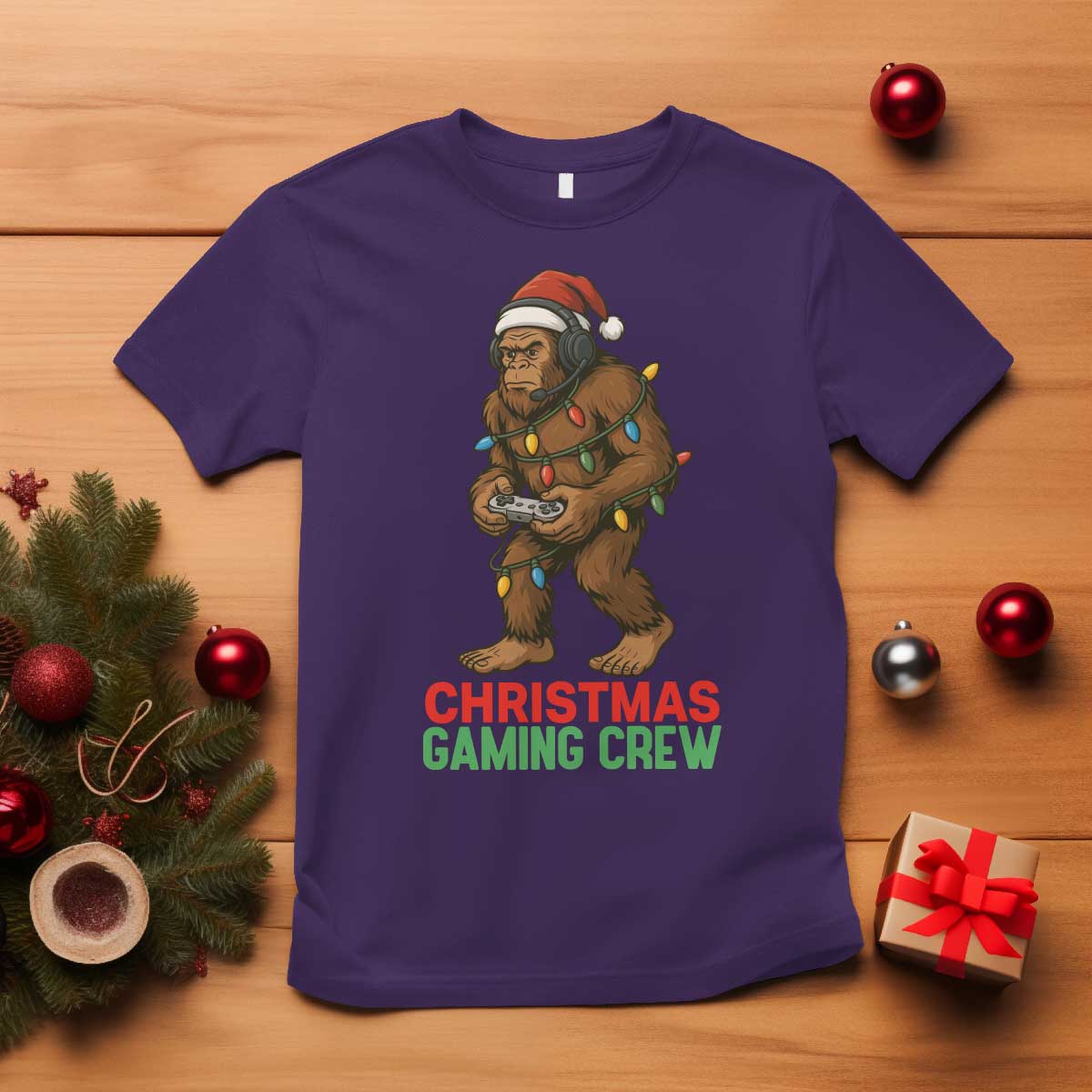 Funny Bigfoot Gamer Christmas T Shirt TS14 Purple Print Your Wear