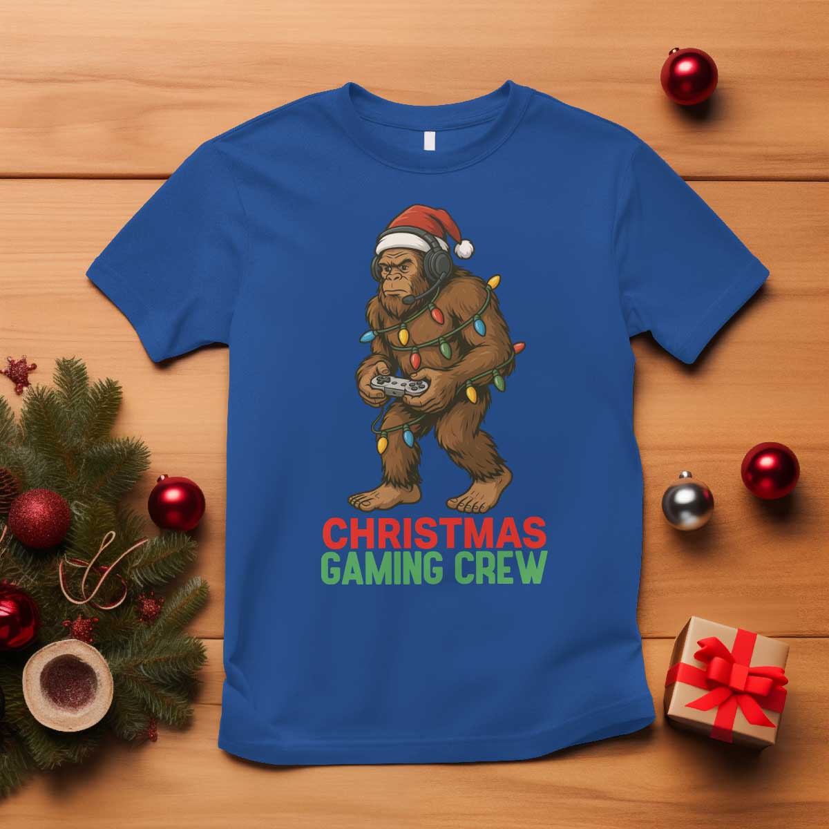 Funny Bigfoot Gamer Christmas T Shirt TS14 Royal Blue Print Your Wear