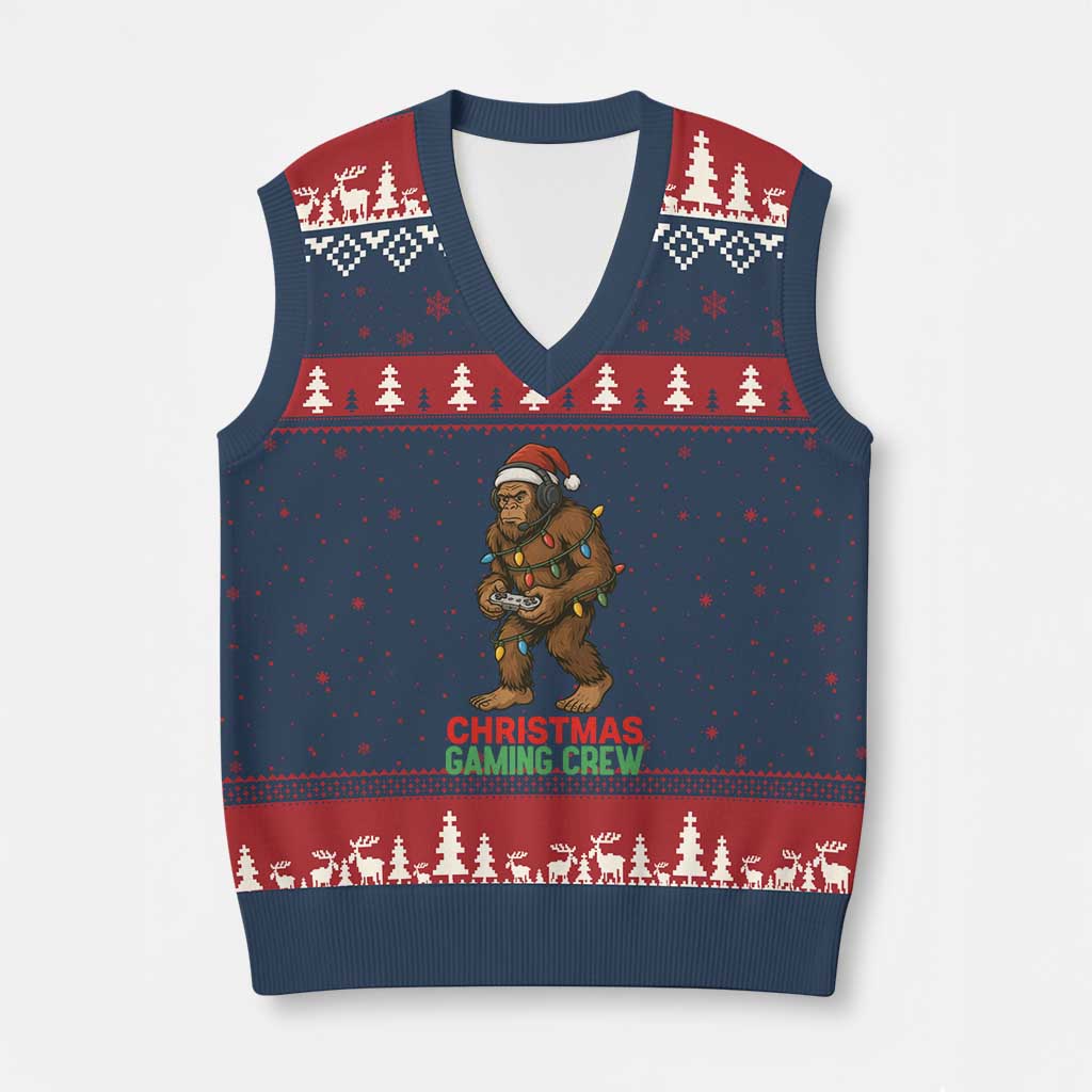 Funny Bigfoot Gamer Xmas V-Neck Knit Sweater Vest TS14 Navy Red Print Your Wear