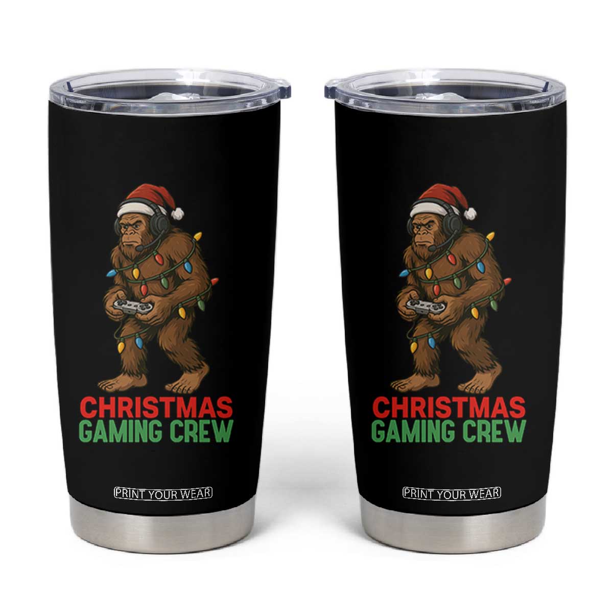 Funny Bigfoot Gamer Christmas Tumbler Cup TS14 Black Print Your Wear