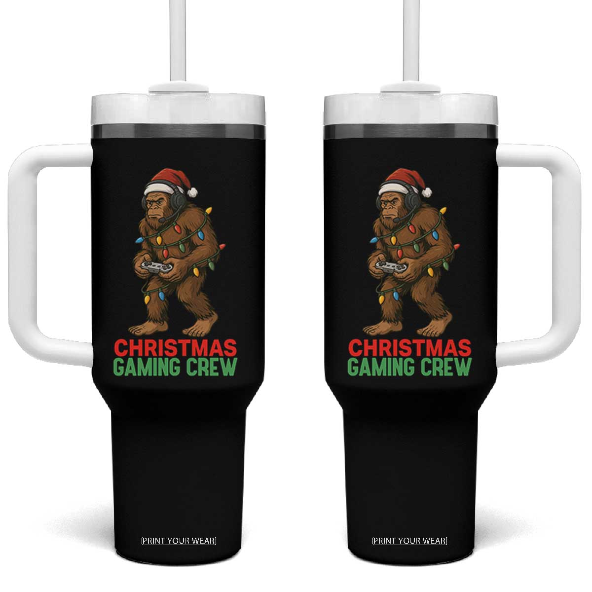Funny Bigfoot Gamer Christmas Tumbler With Handle TS14 One Size: 40 oz Black Print Your Wear