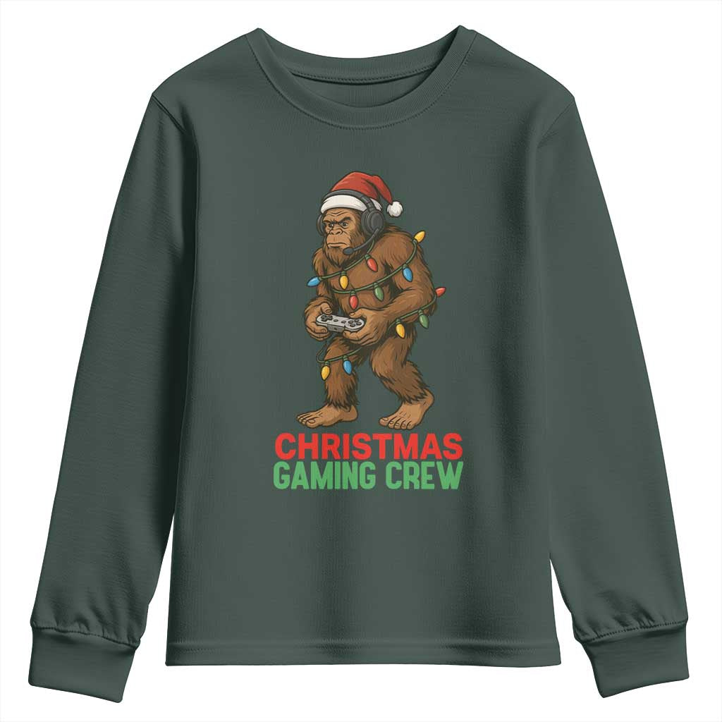 Funny Bigfoot Gamer Christmas Youth Sweatshirt TS14 Dark Forest Green Print Your Wear