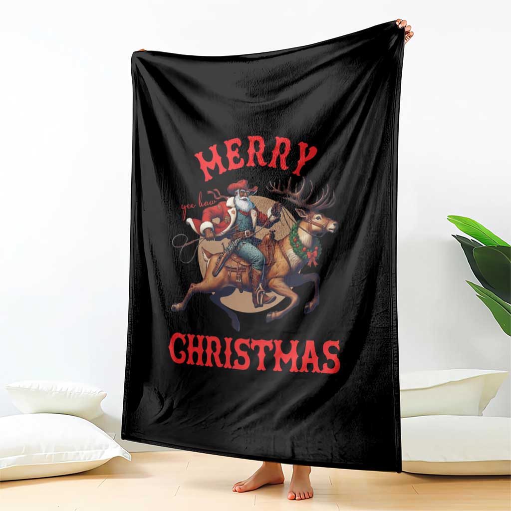 Black Santa Claus Throw Blanket African American Cowboy Christmas - Print Your Wear