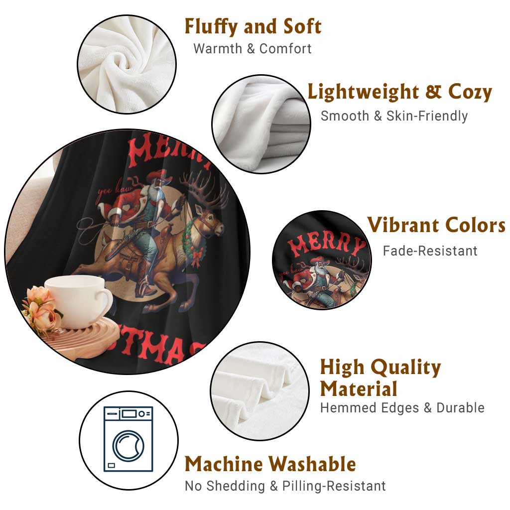 Black Santa Claus Throw Blanket African American Cowboy Christmas - Print Your Wear