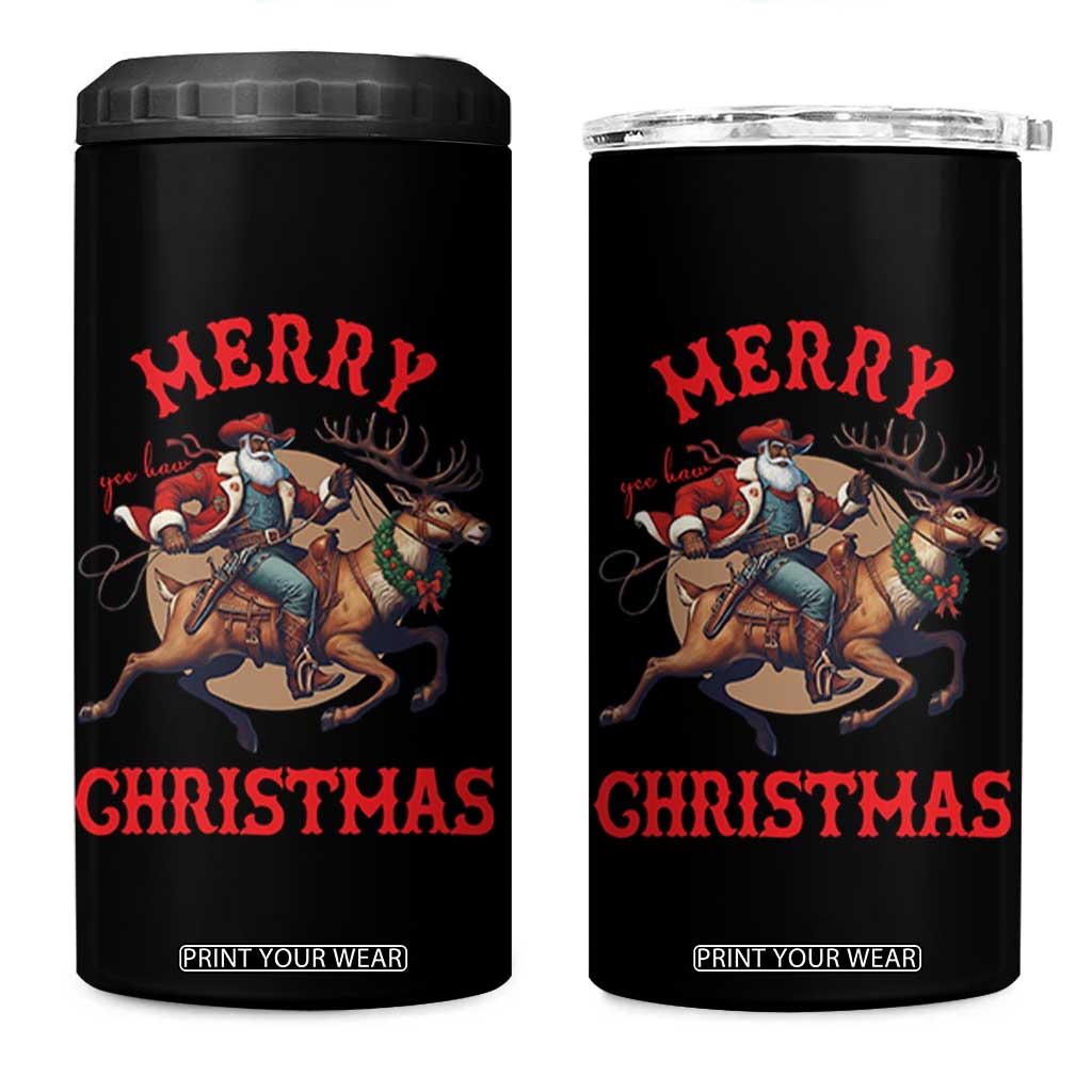 Black Santa Claus 4 in 1 Can Cooler Tumbler African American Cowboy Christmas TS14 One Size: 16 oz Black Print Your Wear