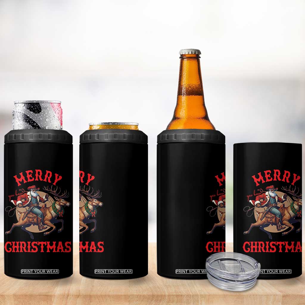 Black Santa Claus 4 in 1 Can Cooler Tumbler African American Cowboy Christmas - Print Your Wear