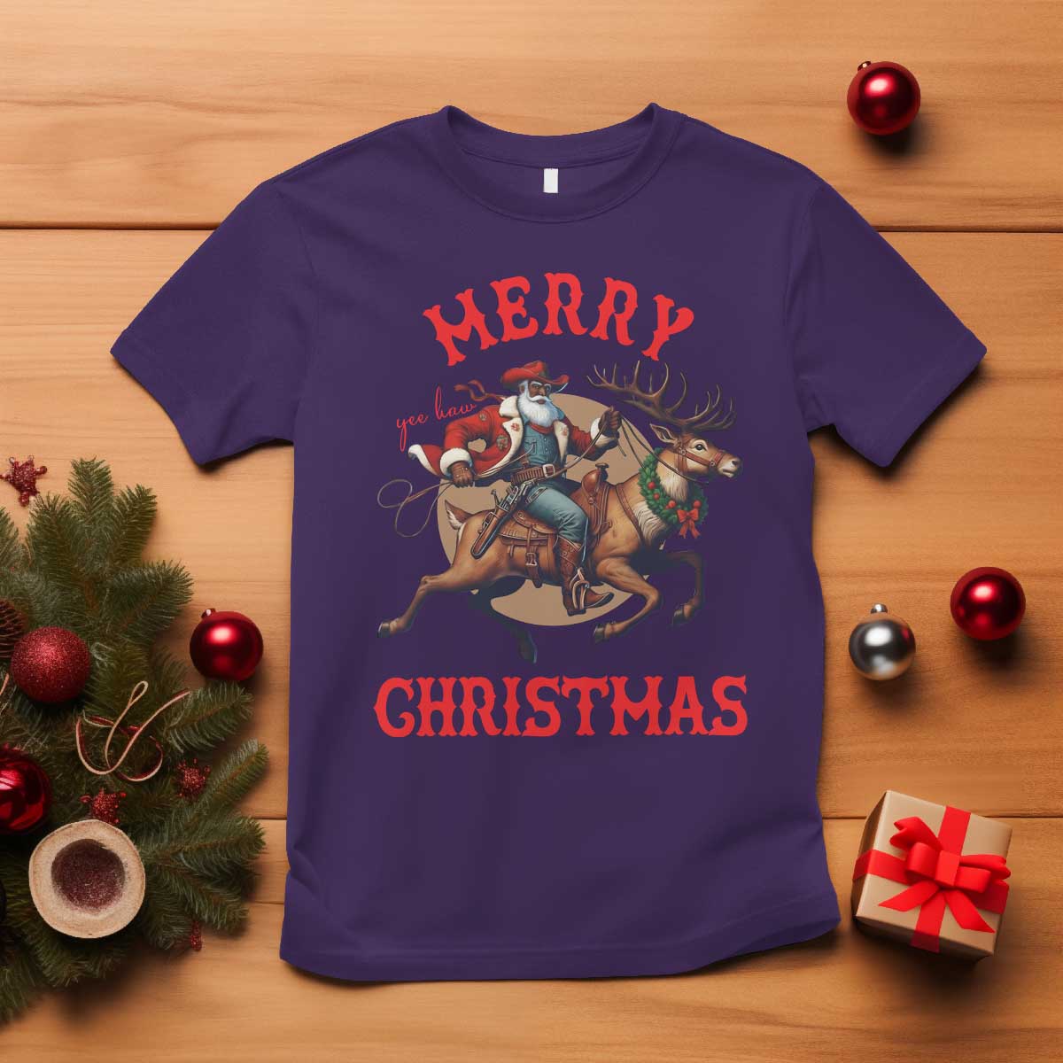 Black Santa Claus T Shirt African American Cowboy Christmas TS14 Purple Print Your Wear