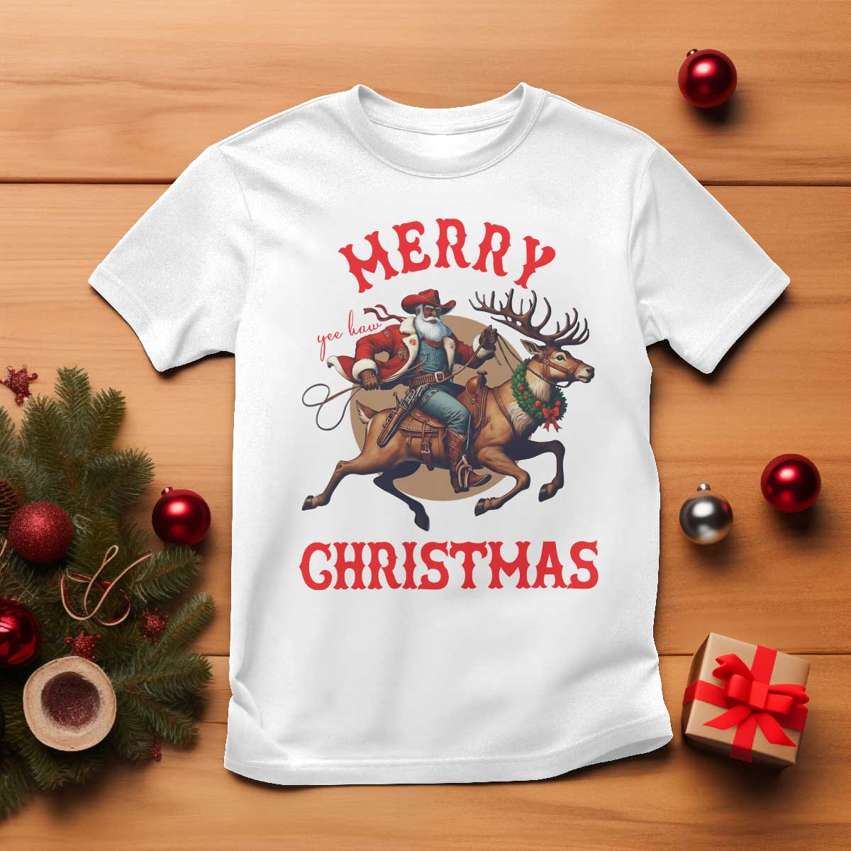 Black Santa Claus T Shirt African American Cowboy Christmas TS14 White Print Your Wear