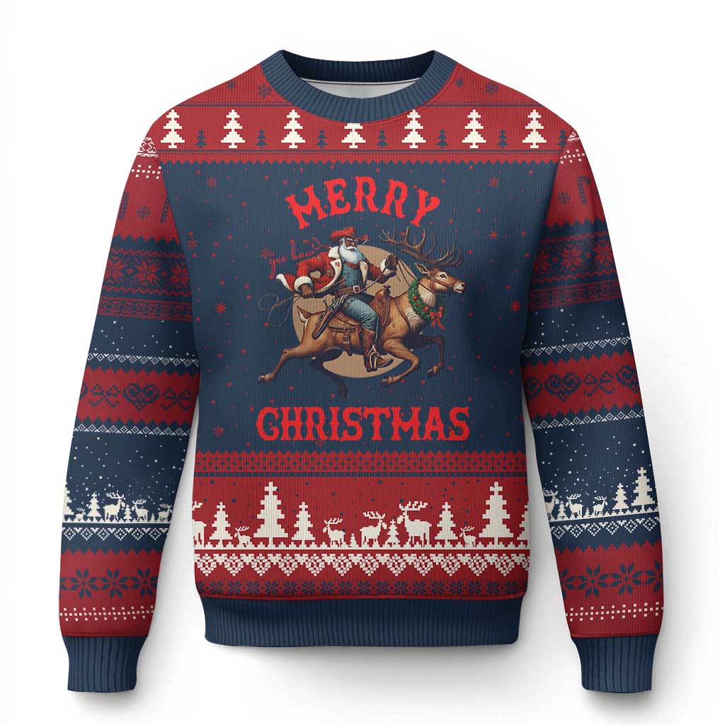 Black Santa Claus Ugly Christmas Sweater African American Cowboy Xmas TS14 Navy Red Print Your Wear