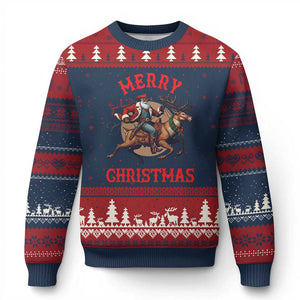 Black Santa Claus Ugly Christmas Sweater African American Cowboy Xmas TS14 Navy Red Print Your Wear