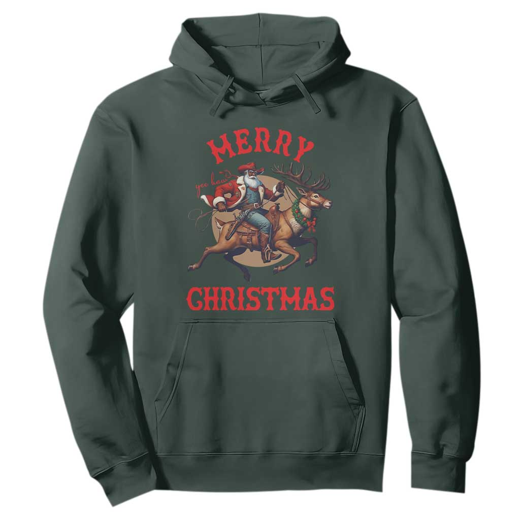 Black Santa Claus Hoodie African American Cowboy Christmas TS14 Dark Forest Green Print Your Wear