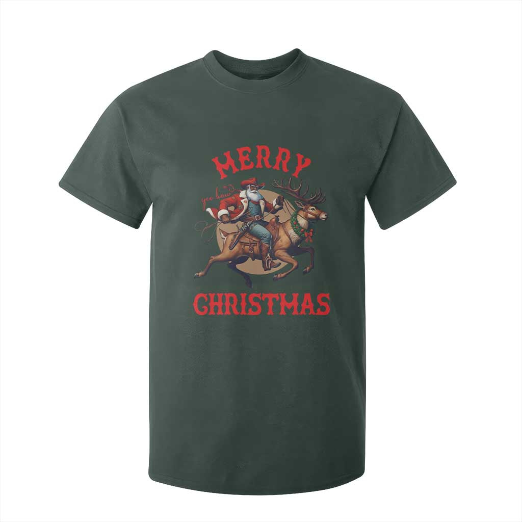 Black Santa Claus T Shirt For Kid African American Cowboy Christmas - Print Your Wear