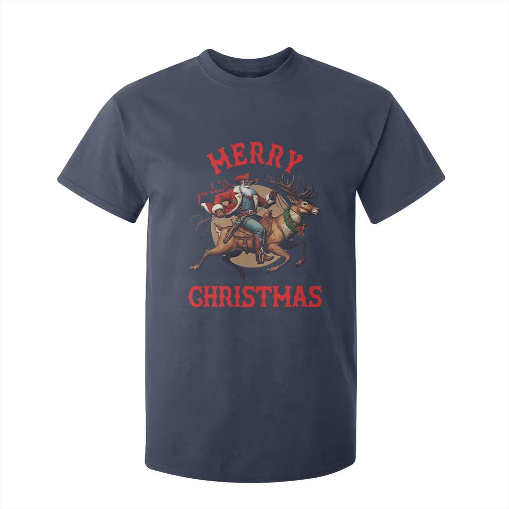 Black Santa Claus T Shirt For Kid African American Cowboy Christmas - Print Your Wear