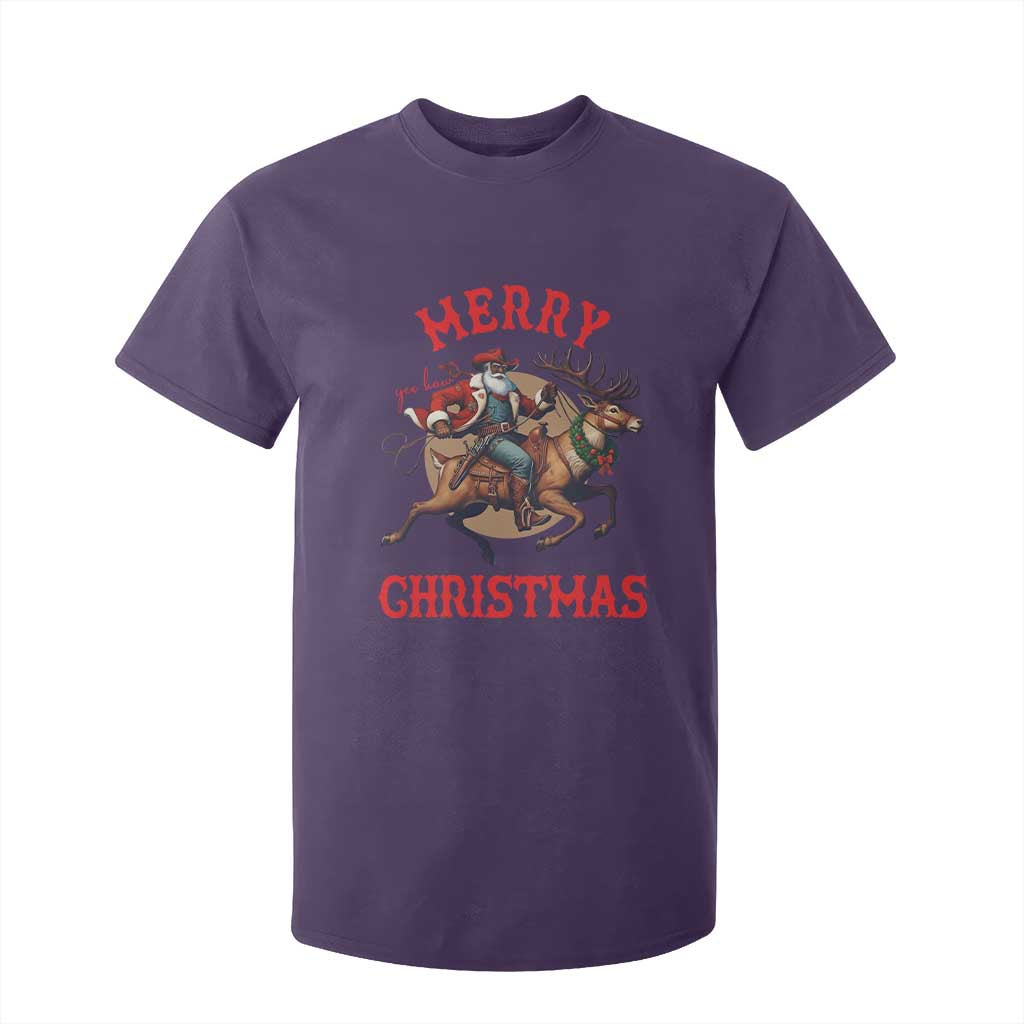 Black Santa Claus T Shirt For Kid African American Cowboy Christmas - Print Your Wear