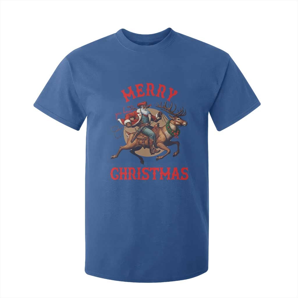 Black Santa Claus T Shirt For Kid African American Cowboy Christmas - Print Your Wear