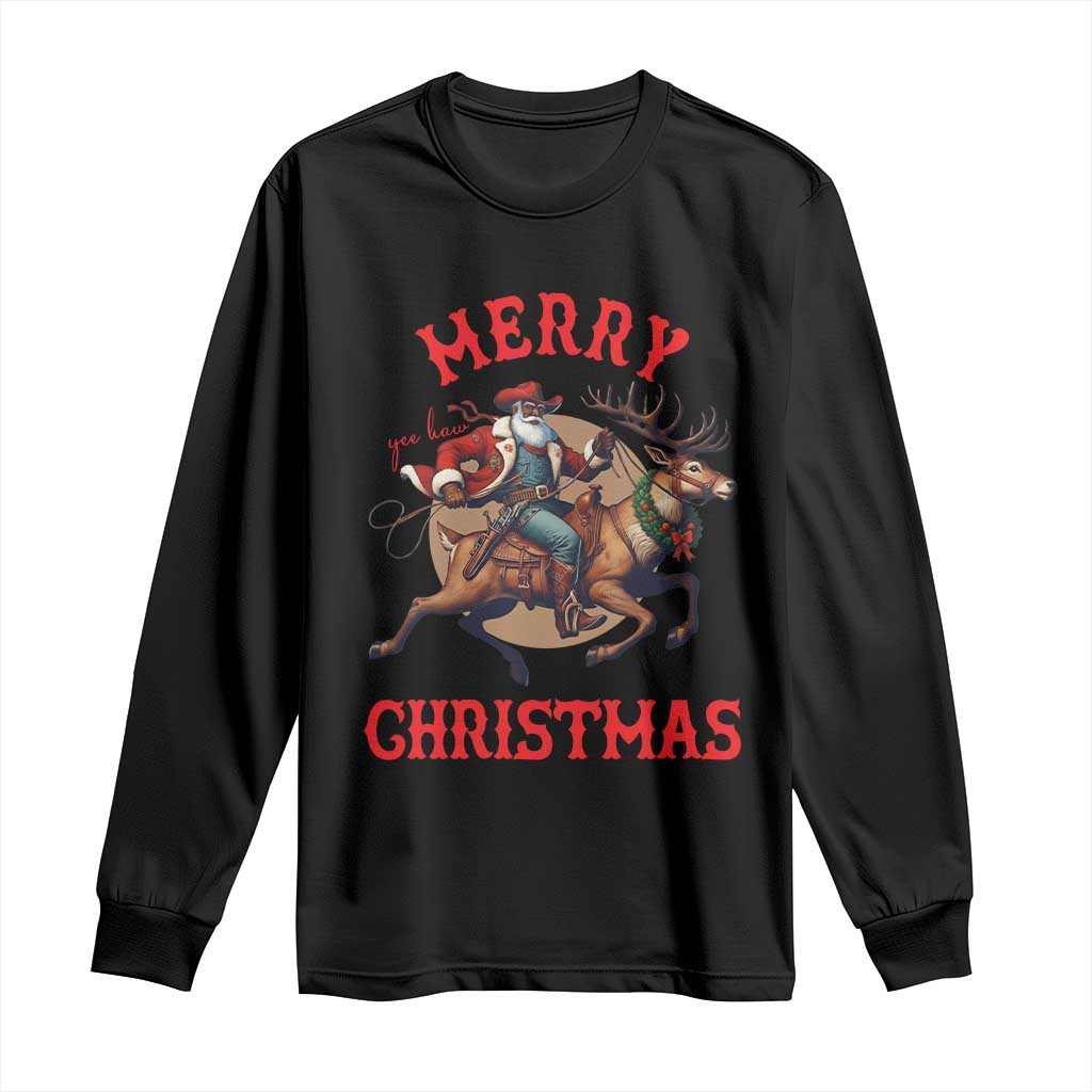 Black Santa Claus Long Sleeve Shirt African American Cowboy Christmas - Print Your Wear