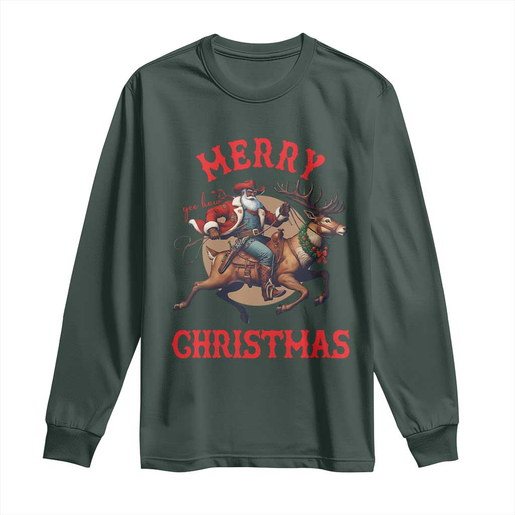 Black Santa Claus Long Sleeve Shirt African American Cowboy Christmas TS14 Dark Forest Green Print Your Wear