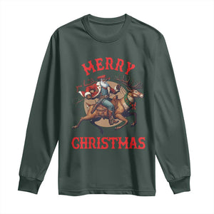 Black Santa Claus Long Sleeve Shirt African American Cowboy Christmas TS14 Dark Forest Green Print Your Wear