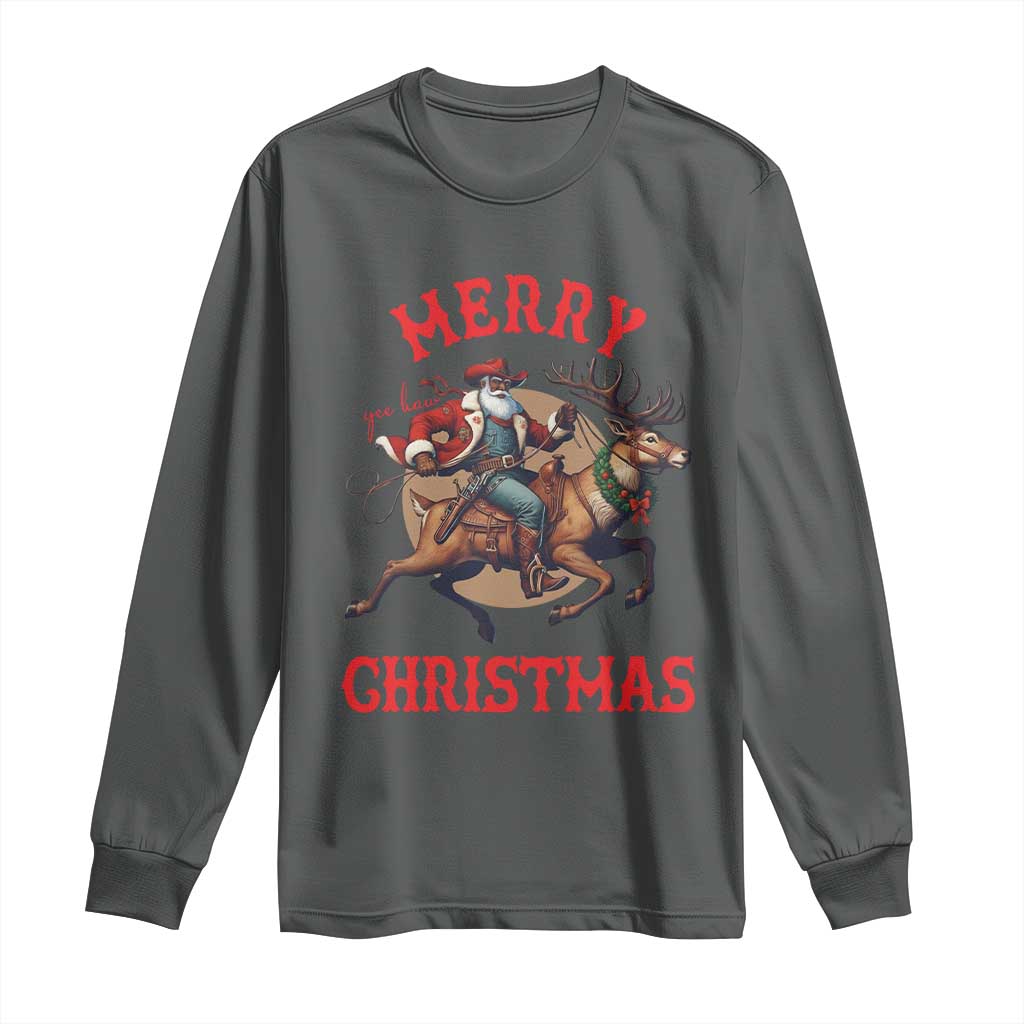 Black Santa Claus Long Sleeve Shirt African American Cowboy Christmas TS14 Dark Heather Print Your Wear