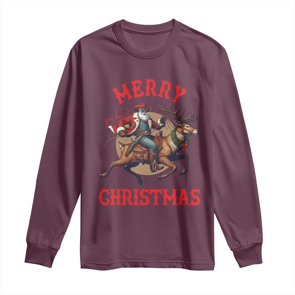 Black Santa Claus Long Sleeve Shirt African American Cowboy Christmas - Print Your Wear