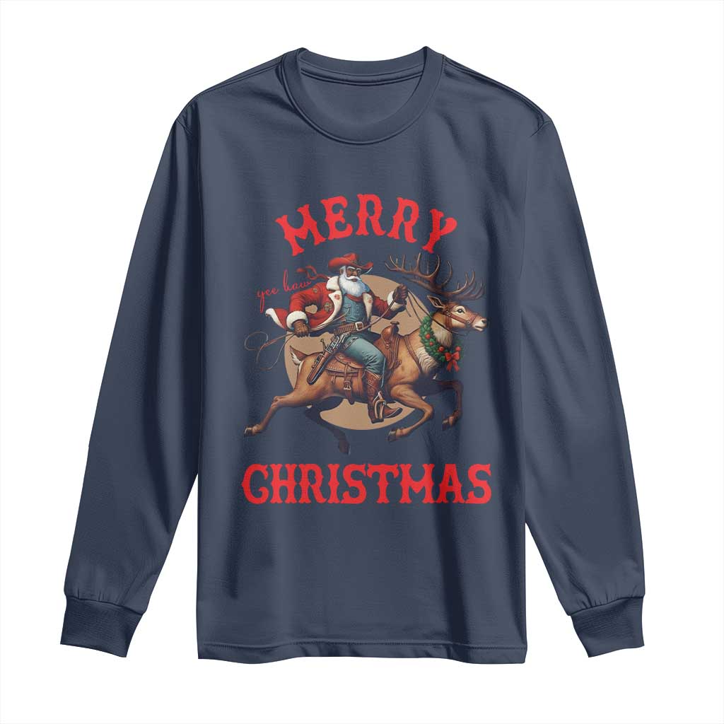 Black Santa Claus Long Sleeve Shirt African American Cowboy Christmas - Print Your Wear