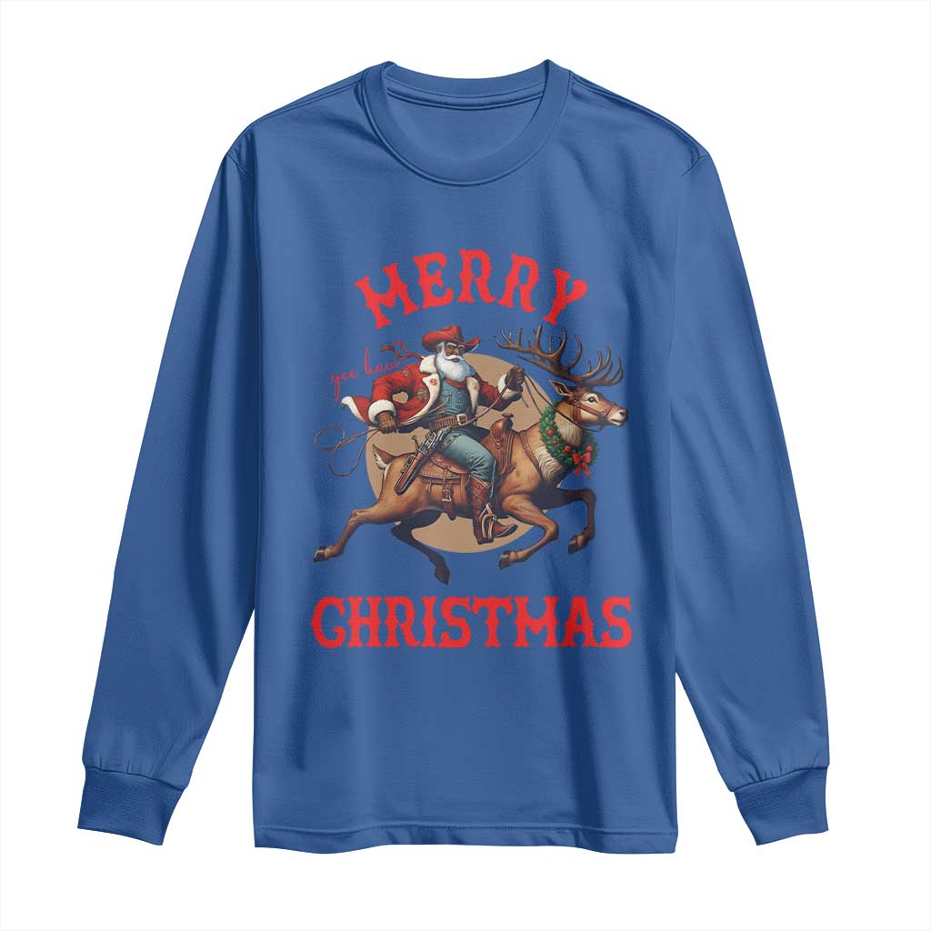 Black Santa Claus Long Sleeve Shirt African American Cowboy Christmas - Print Your Wear