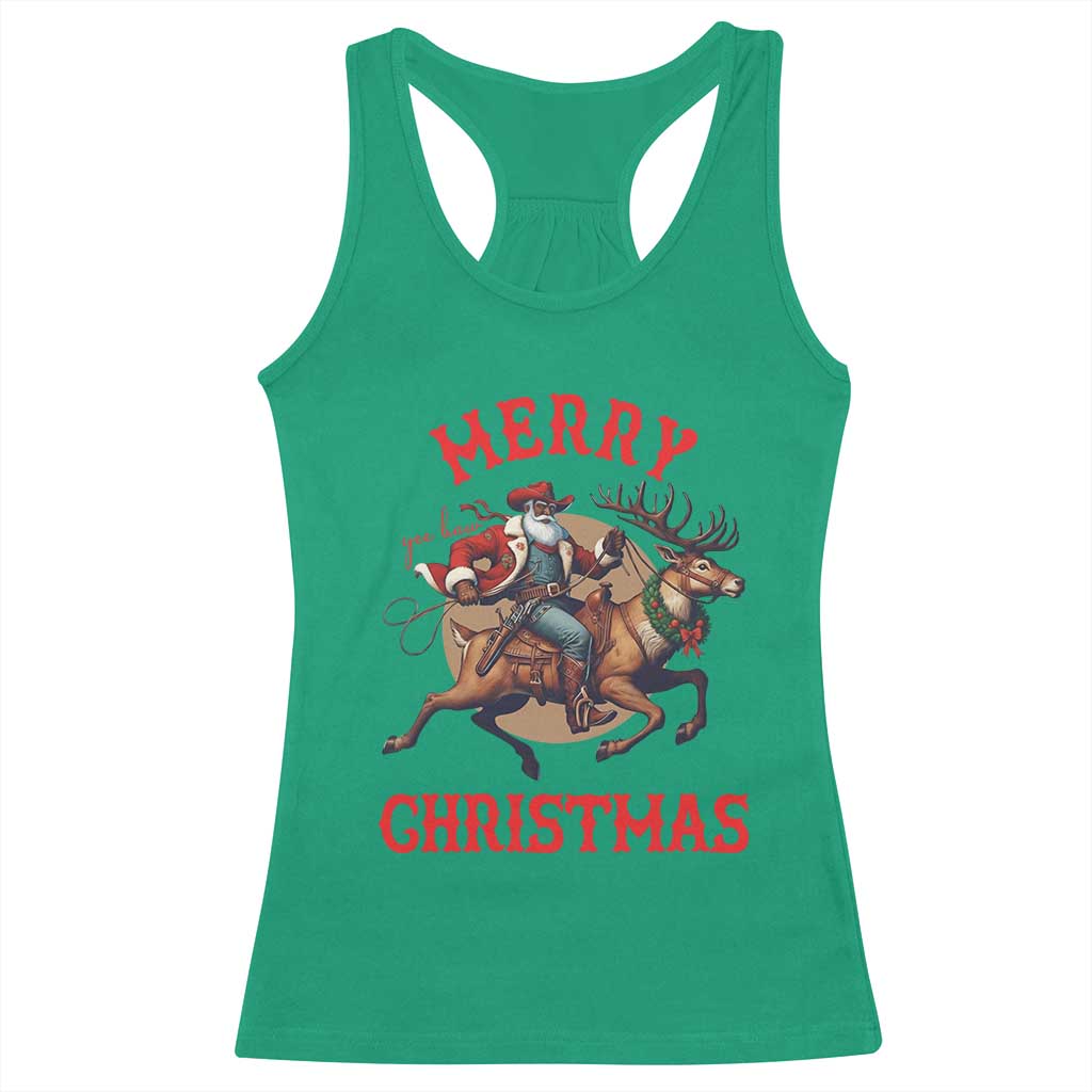 Black Santa Claus Racerback Tank Top African American Cowboy Christmas - Print Your Wear