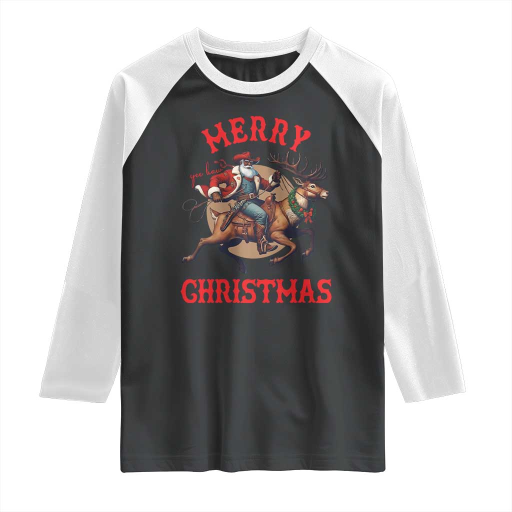 Black Santa Claus Raglan Shirt African American Cowboy Christmas TS14 Black White Print Your Wear