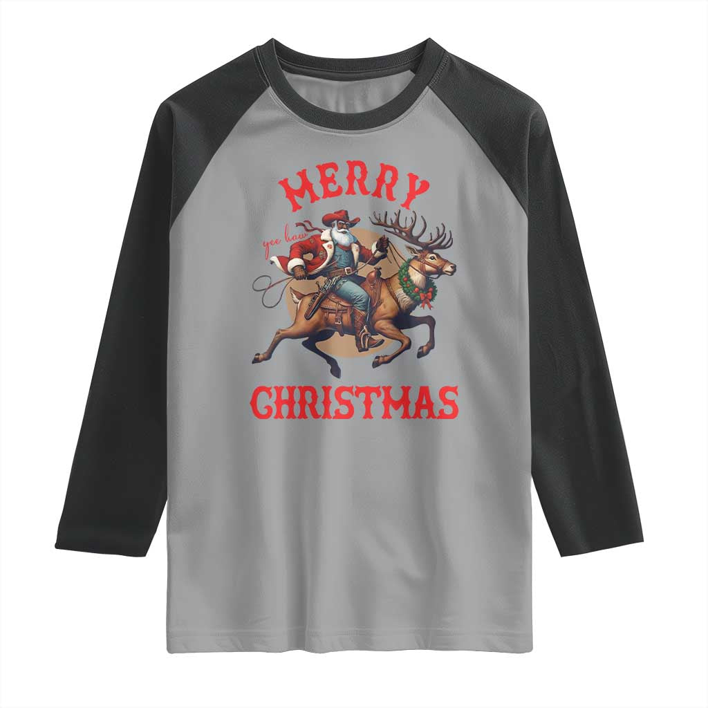 Black Santa Claus Raglan Shirt African American Cowboy Christmas TS14 Sport Gray Black Print Your Wear