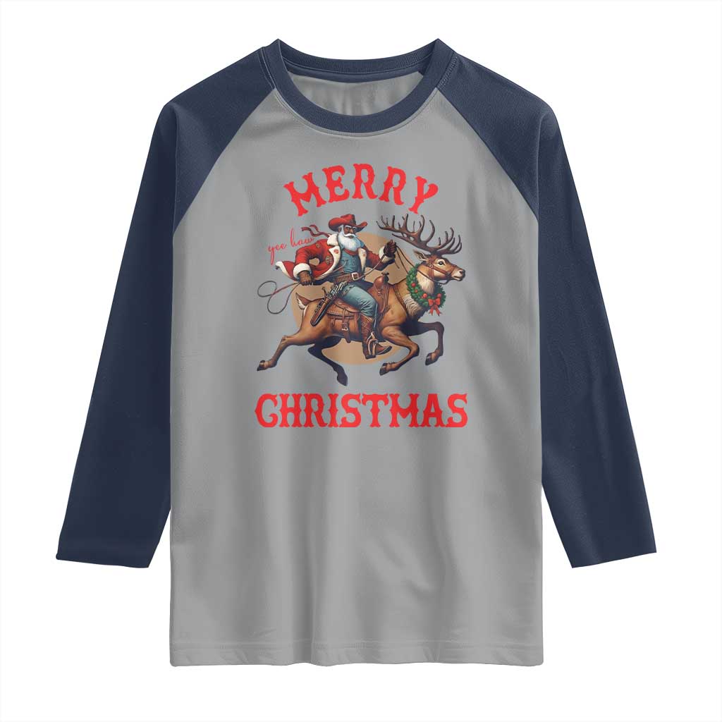 Black Santa Claus Raglan Shirt African American Cowboy Christmas TS14 Sport Gray Navy Print Your Wear