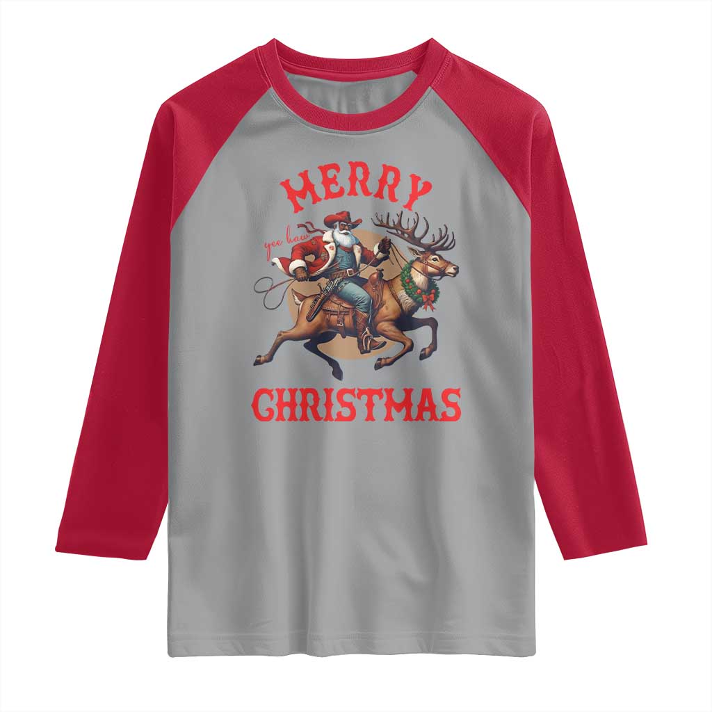 Black Santa Claus Raglan Shirt African American Cowboy Christmas TS14 Sport Gray Red Print Your Wear
