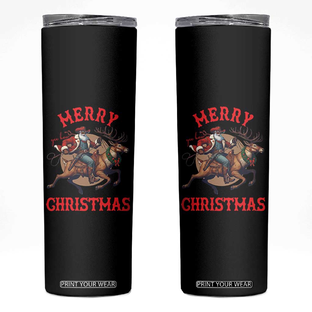 Black Santa Claus Skinny Tumbler African American Cowboy Christmas - Print Your Wear