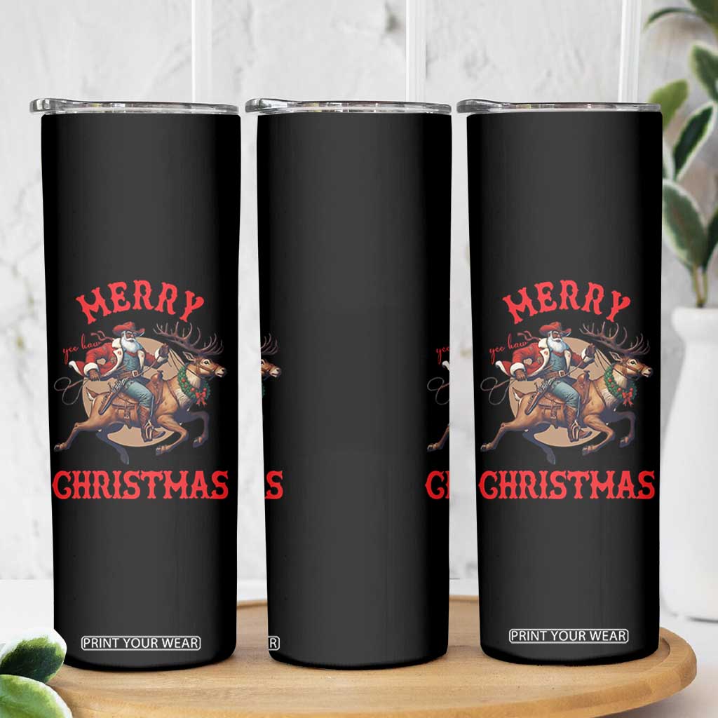 Black Santa Claus Skinny Tumbler African American Cowboy Christmas - Print Your Wear