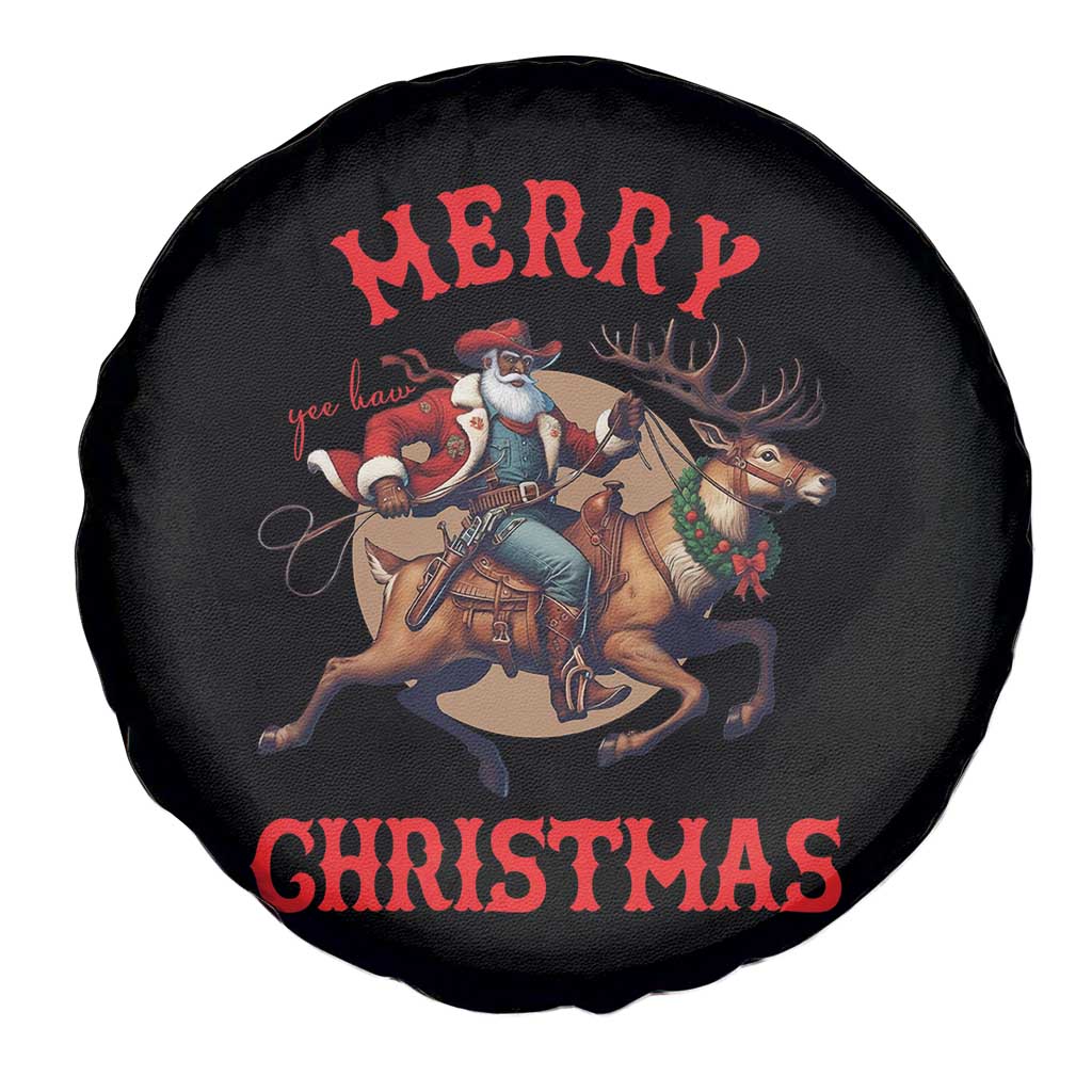 Black Santa Claus Spare Tire Cover African American Cowboy Christmas - Print Your Wear