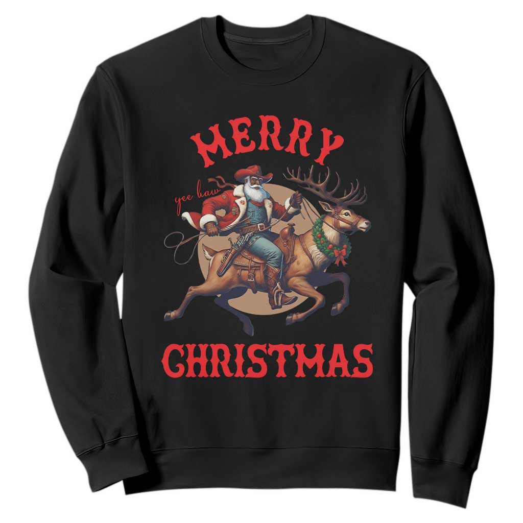 Black Santa Claus Sweatshirt African American Cowboy Christmas - Print Your Wear