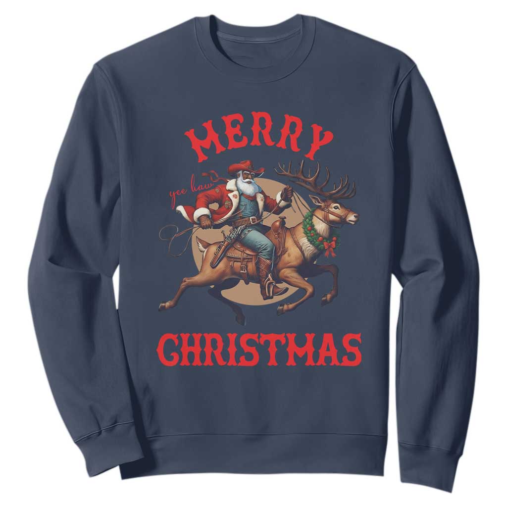 Black Santa Claus Sweatshirt African American Cowboy Christmas - Print Your Wear