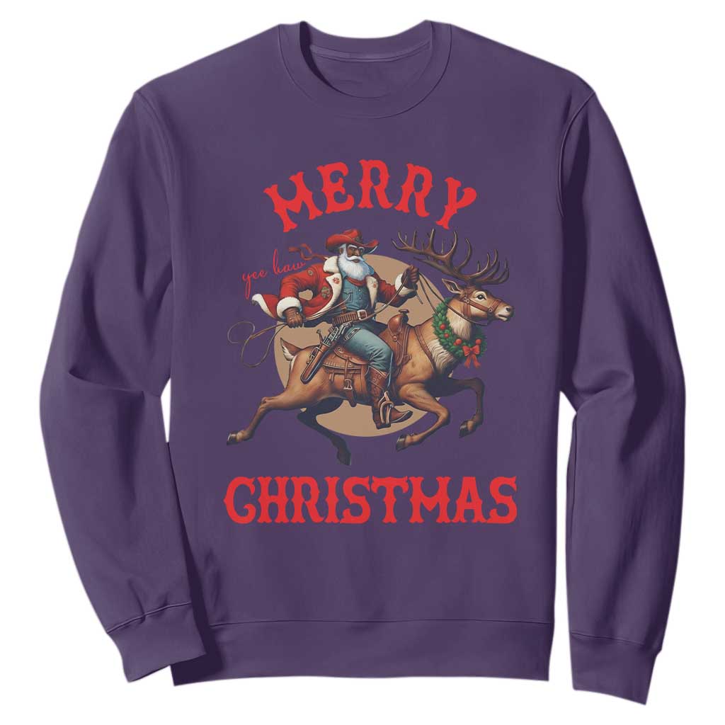 Black Santa Claus Sweatshirt African American Cowboy Christmas - Print Your Wear