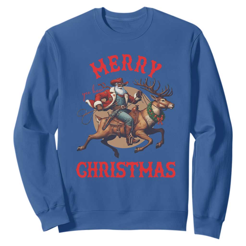 Black Santa Claus Sweatshirt African American Cowboy Christmas - Print Your Wear