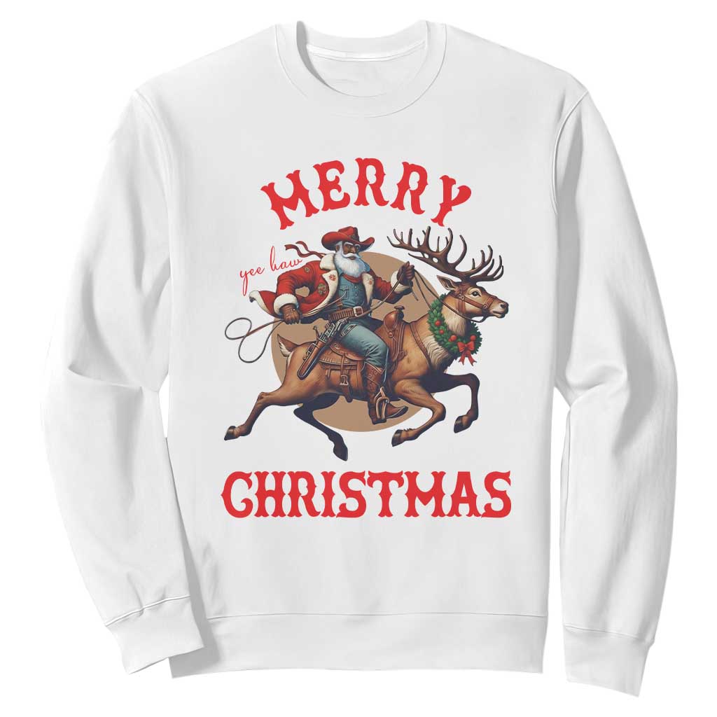 Black Santa Claus Sweatshirt African American Cowboy Christmas - Print Your Wear
