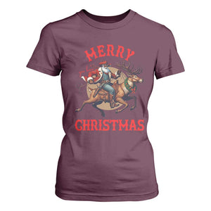 Black Santa Claus T Shirt For Women African American Cowboy Christmas TS14 Maroon Print Your Wear