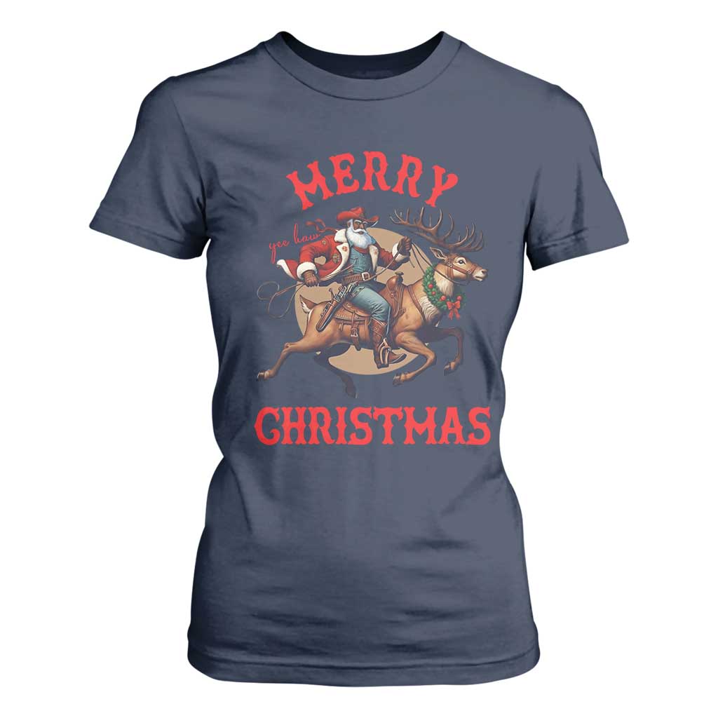 Black Santa Claus T Shirt For Women African American Cowboy Christmas TS14 Navy Print Your Wear